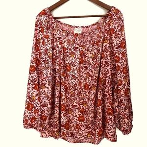 Floral Blouse Top Cotton Rayon Flowy Relaxed Fit Boho Festival, Women’s XL